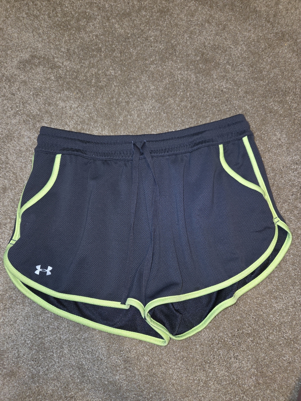 Under Armour Black Athletic Shorts with Neon Lime Piping